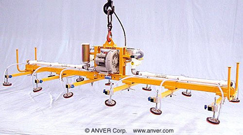 ANVER Twelve Pad High Flow Electric Lifter with Foam Pads for Lifting Corrugated Steel and Titanium Sheets 13 ft x 5 ft (4.0 m x 1.5 m) up to 100 lb (45 kg)